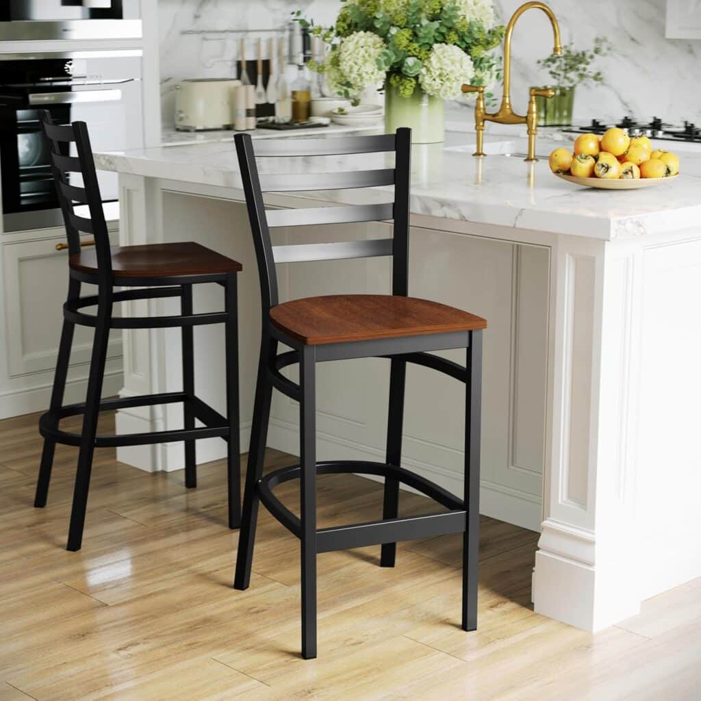 Flash Furniture 2 Pack HERCULES Series Black Ladder Back Metal Restaurant Barstool - Black Vinyl Seat