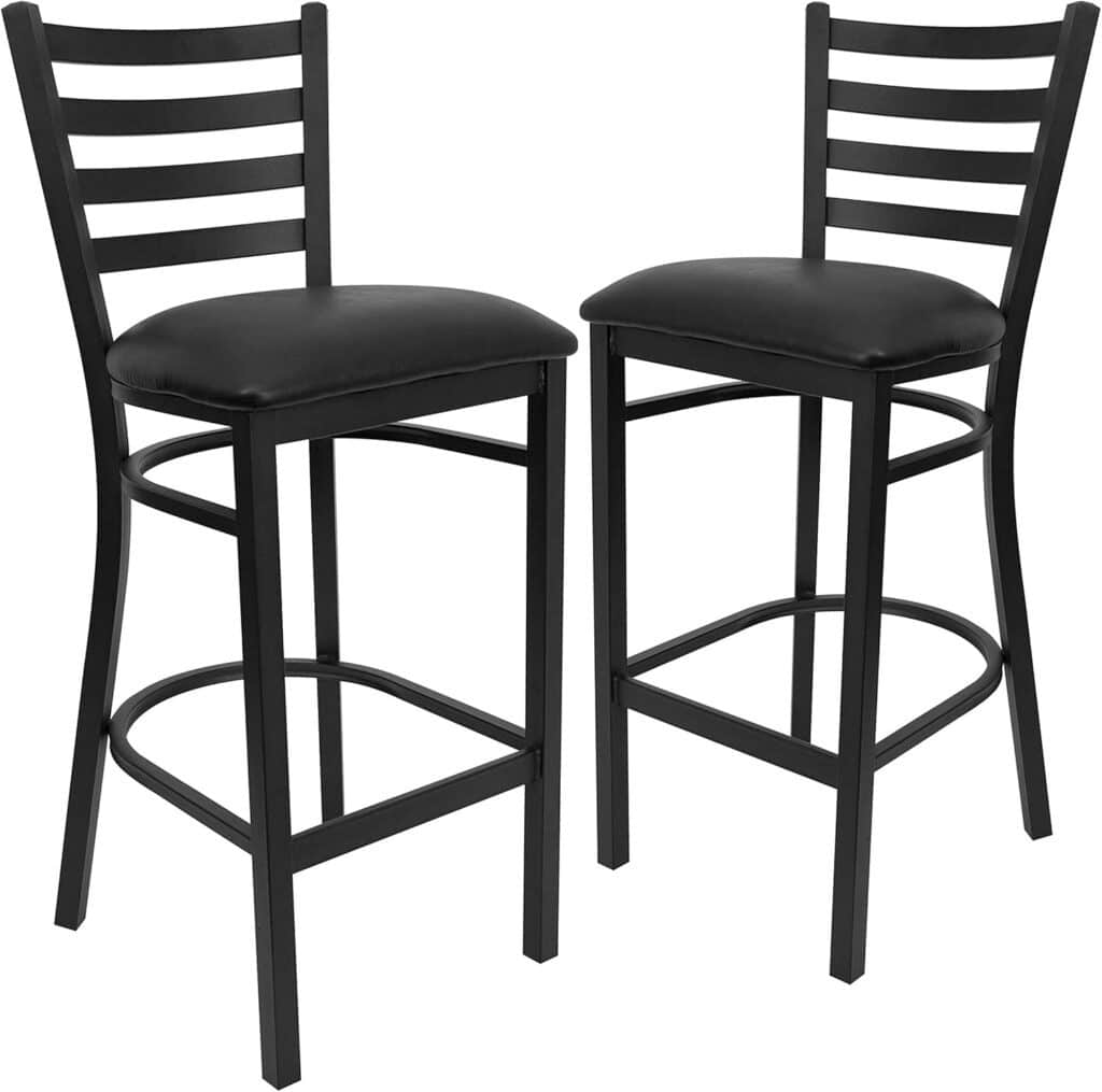 Flash Furniture 2 Pack HERCULES Series Black Ladder Back Metal Restaurant Barstool - Black Vinyl Seat