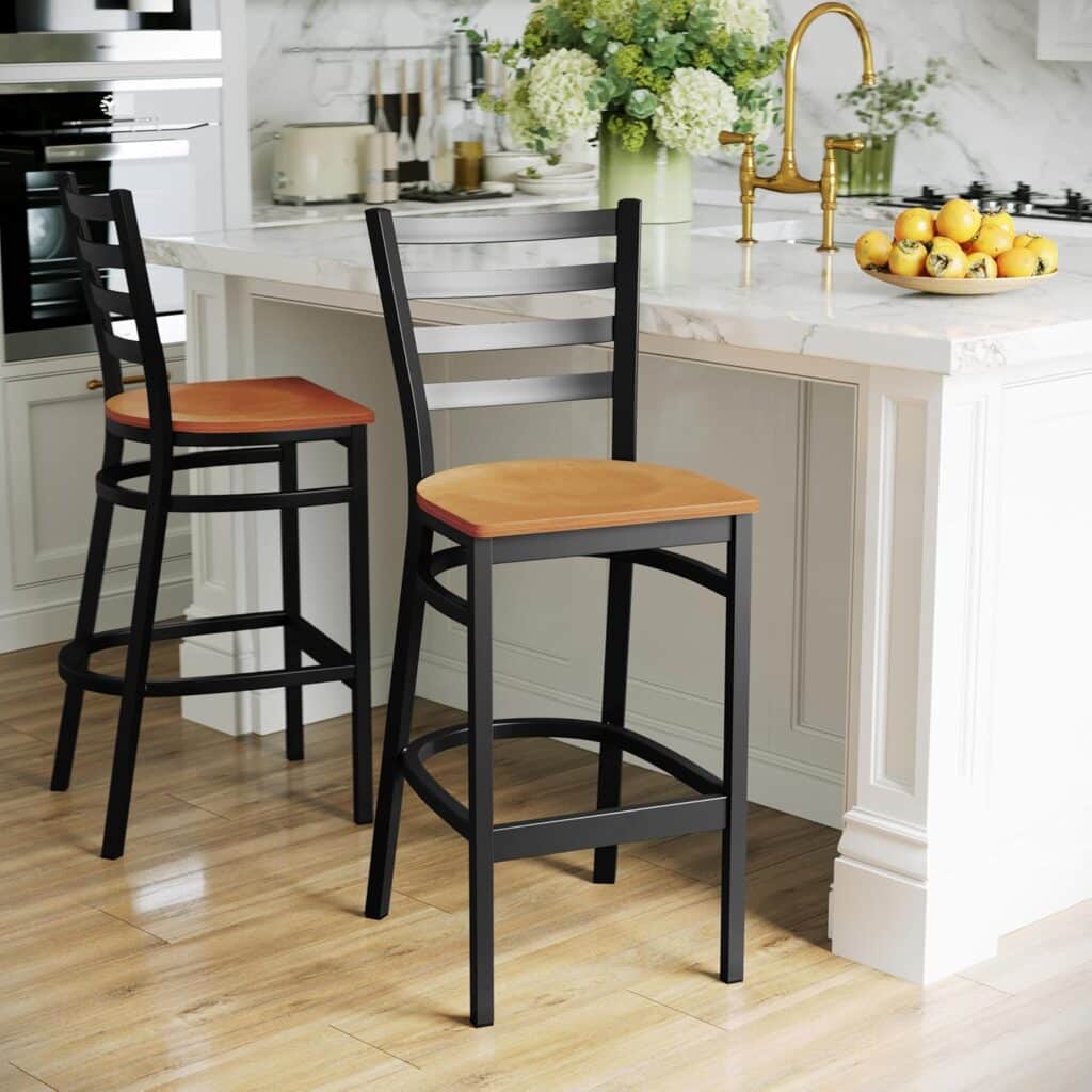 Flash Furniture 2 Pack HERCULES Series Black Ladder Back Metal Restaurant Barstool - Black Vinyl Seat