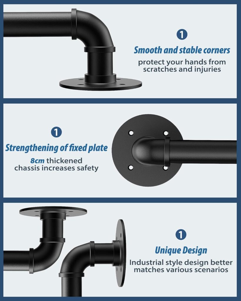 FlySkip Handrails for Indoor Stairs 12ft 4 Sections Galvanized Steel Pipe Stair Railing Non-Slip Wall Mount Hand Rail for Outdoor Indoor Stairs Porch Deck (12FT)