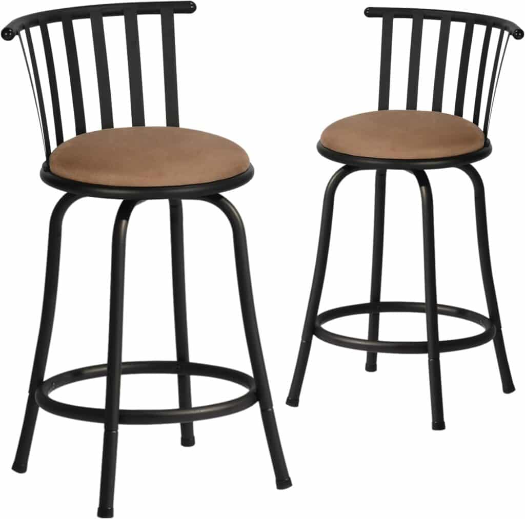 FurnitureR Classic Barstools Set of 2, Country Style Bar Chairs with Back and Footrest Swivel Counter Height Bar Stools for Kitchen Island Pub, Bistro, Restaurant, Rustic Brown and Black (24 Inch)