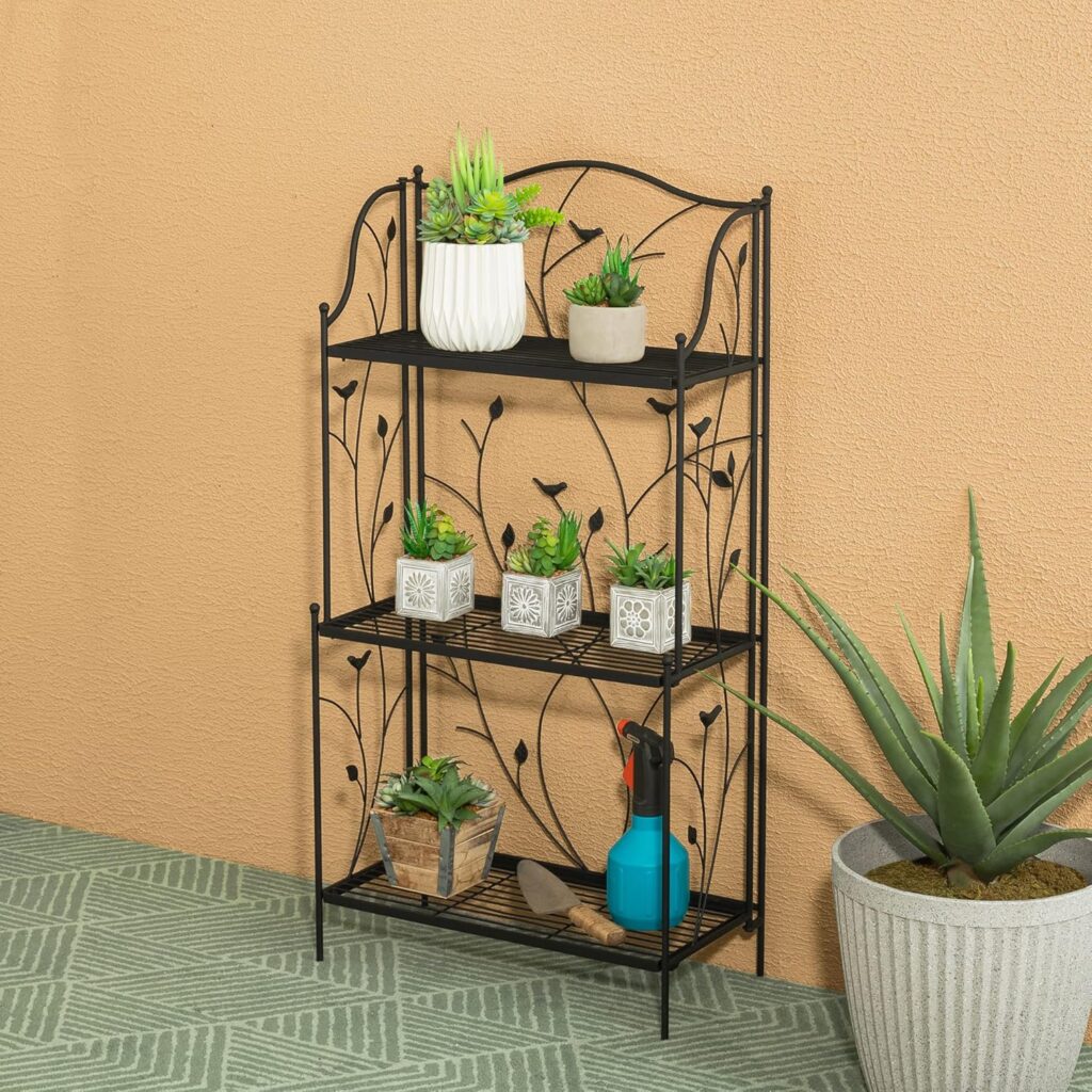 glitzhome Plant Stand Metal Rack 3 Tier Flower Pot Organizer Multiple Holder Shelf for Indoor Outdoor Garden, Black