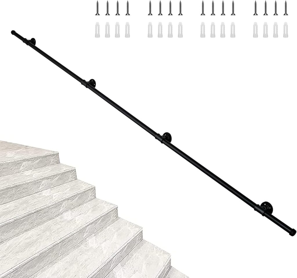 Handrail for Indoor Stairs 10ft,3 Sections Grab Rails for Disabled Elderly,Metal Interior Hand Railing for Stairs Wall Mount,Black (10FT)
