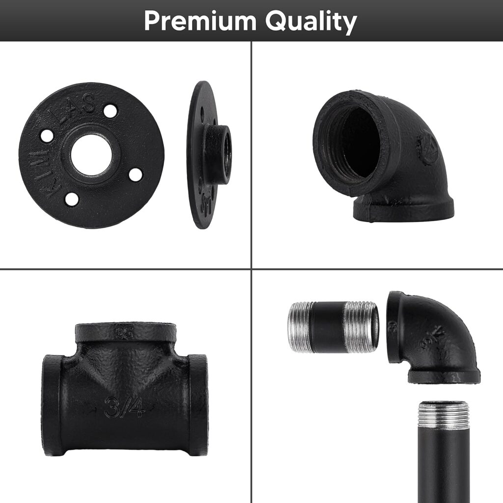 Handrail for Indoor Stairs - 5 Feet Wall Mount Industrial Iron Pipe - Metal Railing Non-Slip Grab Bar - Stairs Porch Deck Hand Rail Matte Black