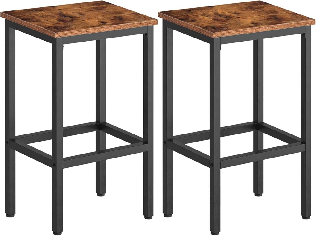 HOOBRO Bar Stools, Set of 2 Bar Chairs with Footrest, Black Steel Frame, Adjustable Feet, for Living Room, Dining Room, Kitchen, Industrial Design, Rustic Brown BF65BY01G1