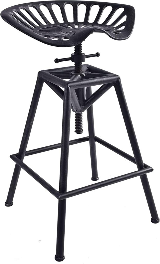 LOKKHAN Cast Iron Tractor Seat Bar Stool-27.5-33.4 Counter Bar Height Adjustable Swivel Metal Kitchen Breakfast Coffee Stool-Rustic Industrial Farmhouse Style-Base Welded,Matte Black,King Seat