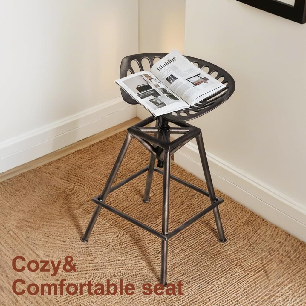 LOKKHAN Cast Iron Tractor Seat Bar Stool-27.5-33.4 Counter Bar Height Adjustable Swivel Metal Kitchen Breakfast Coffee Stool-Rustic Industrial Farmhouse Style-Base Welded,Matte Black,King Seat