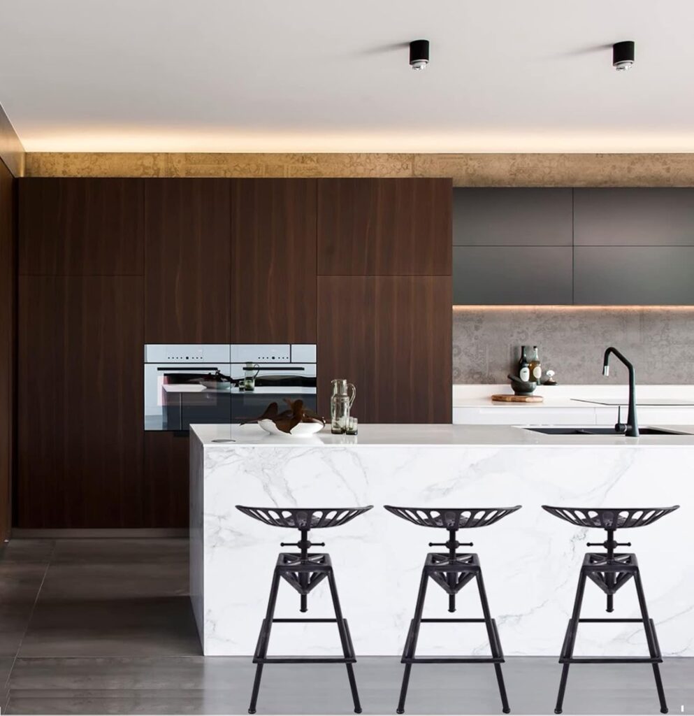 LOKKHAN Cast Iron Tractor Seat Bar Stool-27.5-33.4 Counter Bar Height Adjustable Swivel Metal Kitchen Breakfast Coffee Stool-Rustic Industrial Farmhouse Style-Base Welded,Matte Black,King Seat