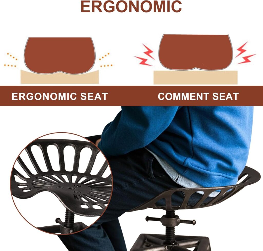 LOKKHAN Cast Iron Tractor Seat Bar Stool-27.5-33.4 Counter Bar Height Adjustable Swivel Metal Kitchen Breakfast Coffee Stool-Rustic Industrial Farmhouse Style-Base Welded,Matte Black,King Seat