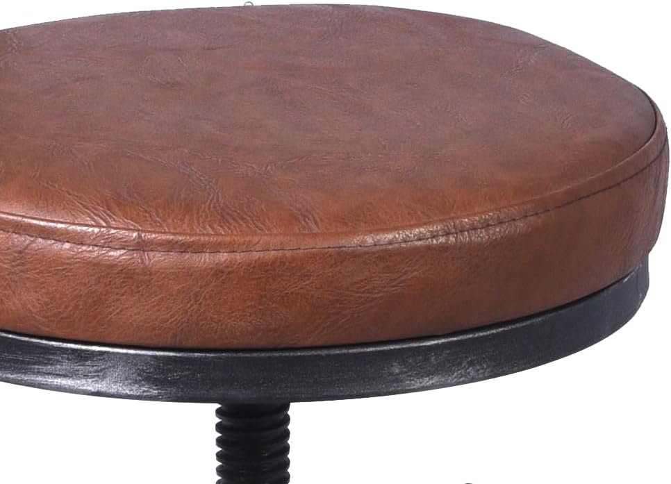 LOKKHAN Set of 2 Rustic Industrial Bar Stool-24-30 Tall Adjustable Metal Swivel Wooden Top Barstools-Counter Height Bar Height-Vintage Farmhouse Kitchen Breakfast Cafe Stool-with Backrest