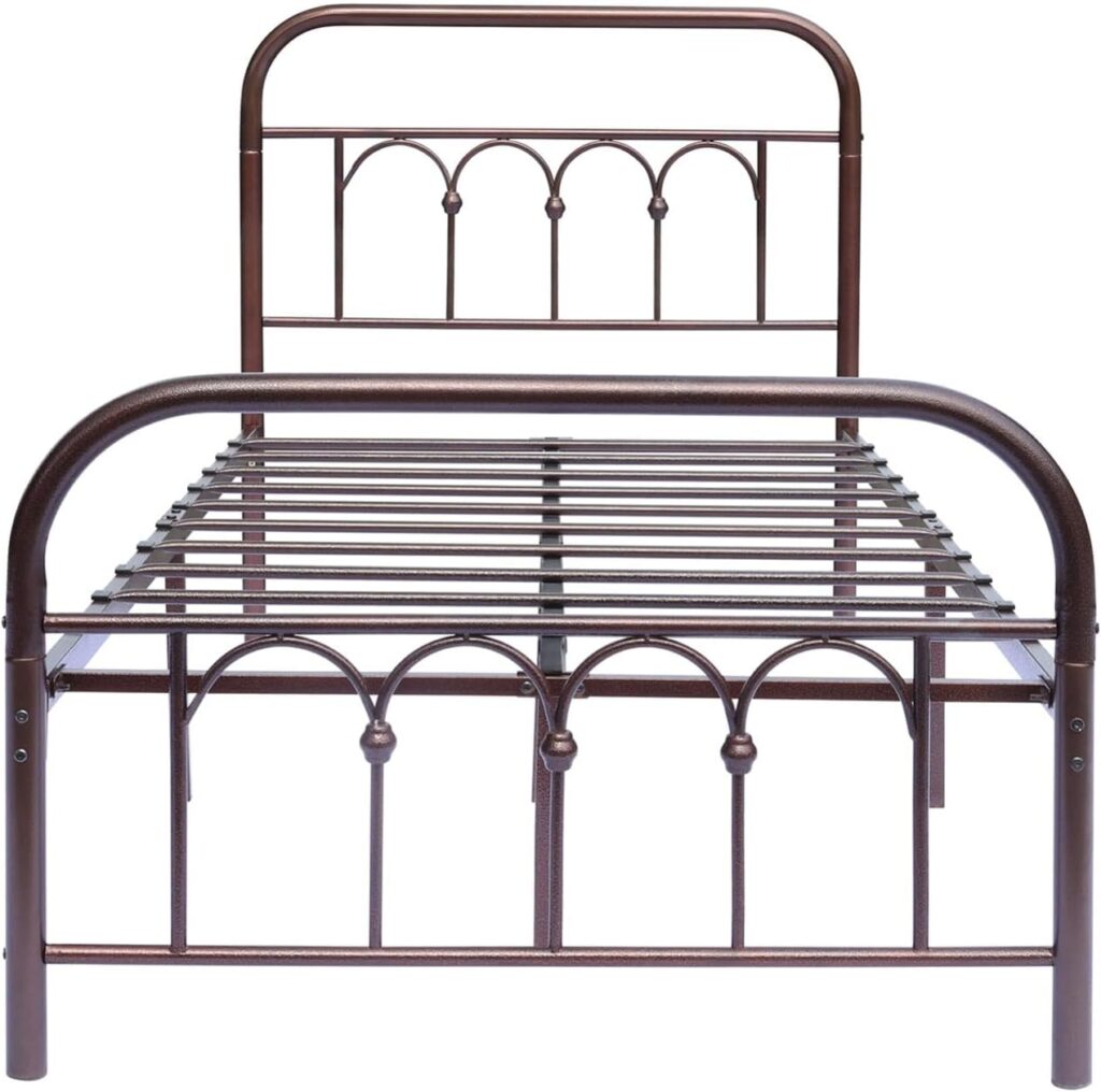 Metal Bed Frame Twin Size with Vintage Headboard and Footboard Platform Base Wrought Iron Bed Frame, No Box Spring Needed(Twin,Antique Bronze)