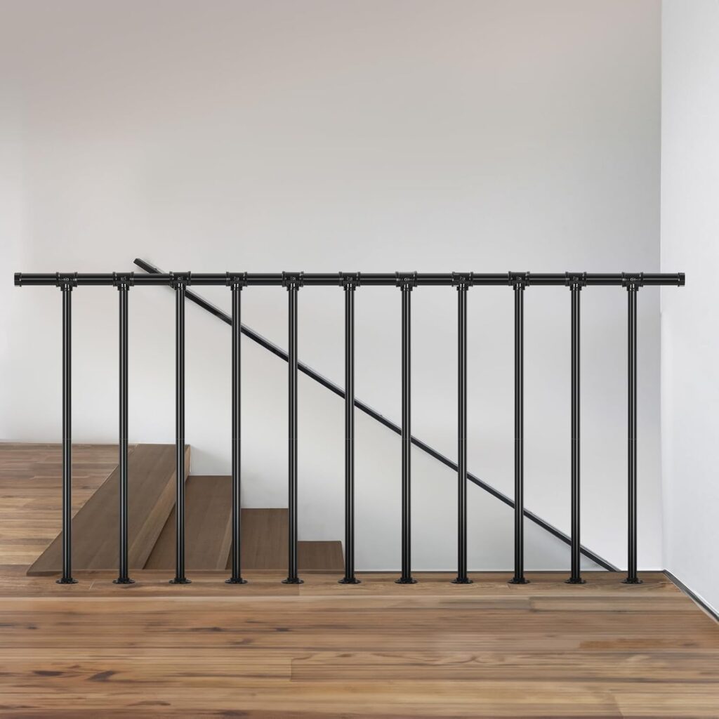 Metal Deck Railing, Flat Railing Kit, Metal Porch Railing Outdoor, Guard Rail Kit with Balusters, 34 Inches Horizontal Railing Post, Black Indoor Railing Kit for Deck, Balcony, Patio
