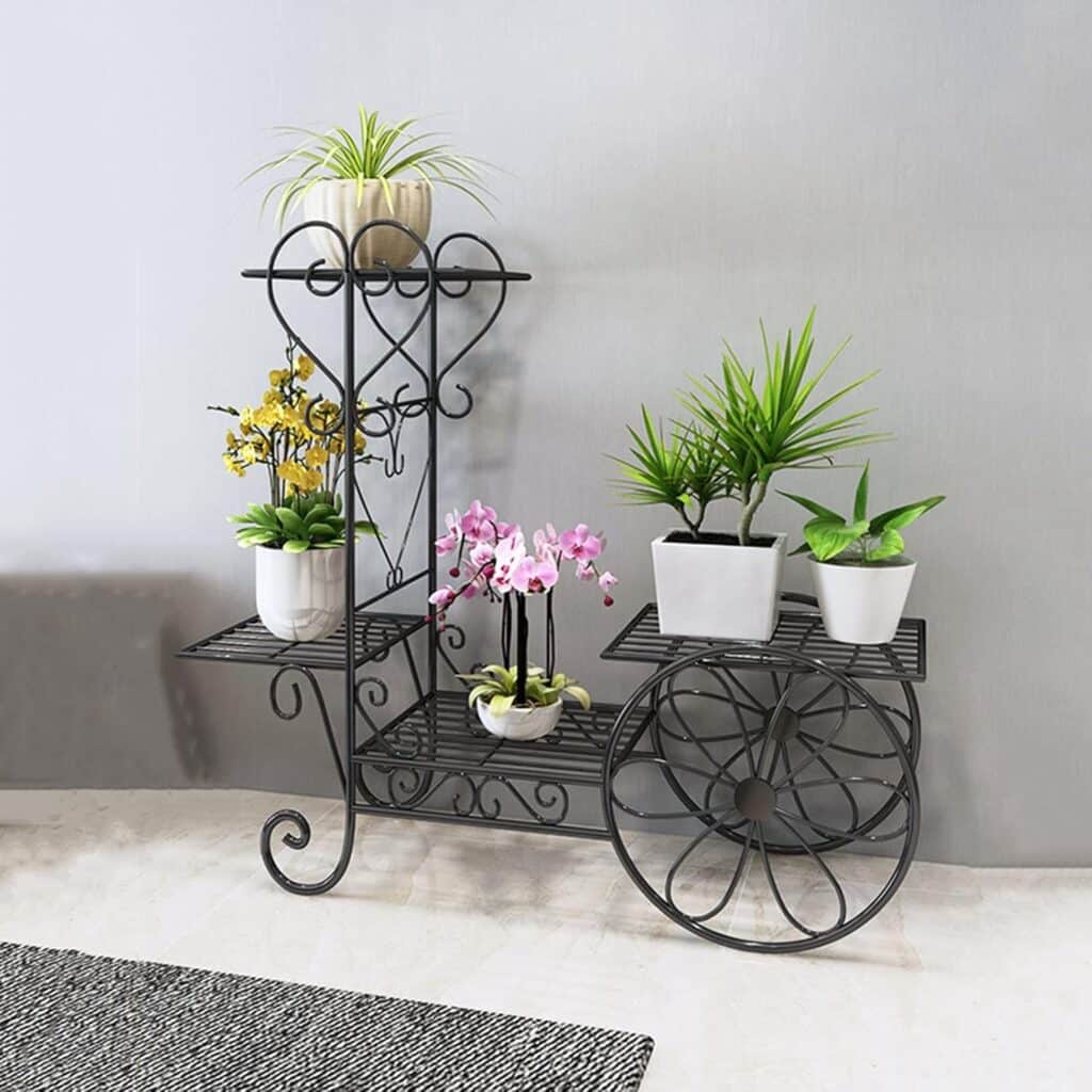 Metal Plant Stand Balcony Planters Flower Shelf Garden Plant Holders Wrought Iron Bakers Rack Display Stand (Black 76*26*69cm)
