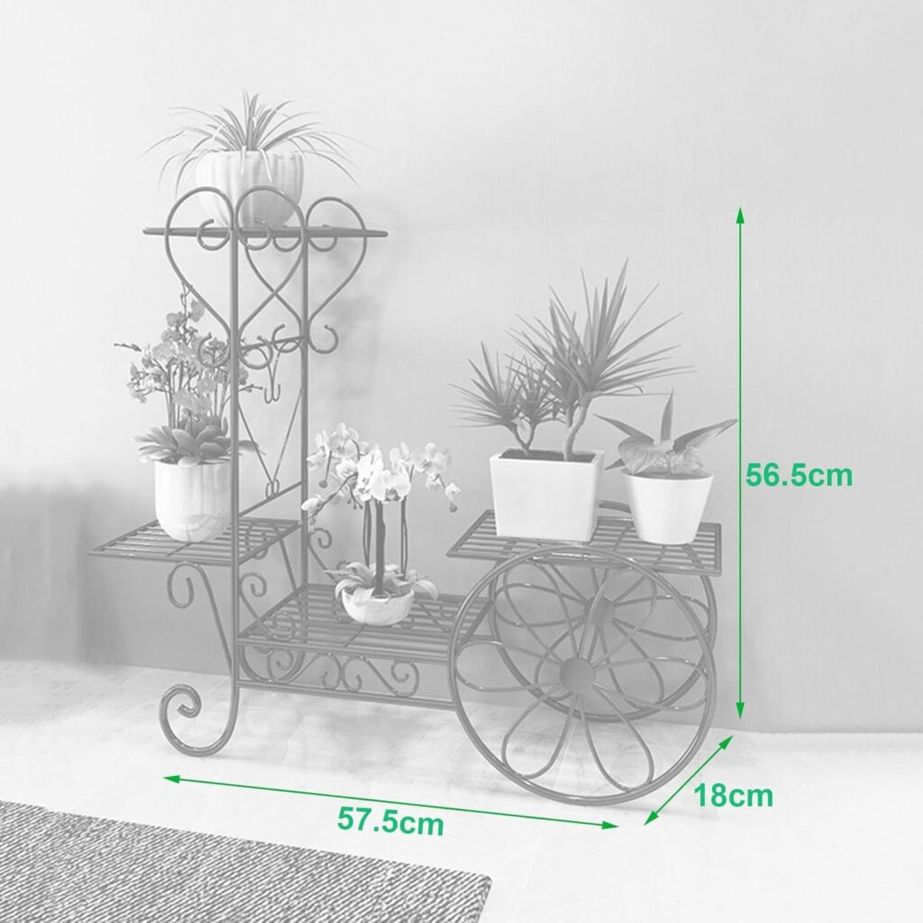 Metal Plant Stand Balcony Planters Flower Shelf Garden Plant Holders Wrought Iron Bakers Rack Display Stand (Bronze 57.5*18*56.5cm)