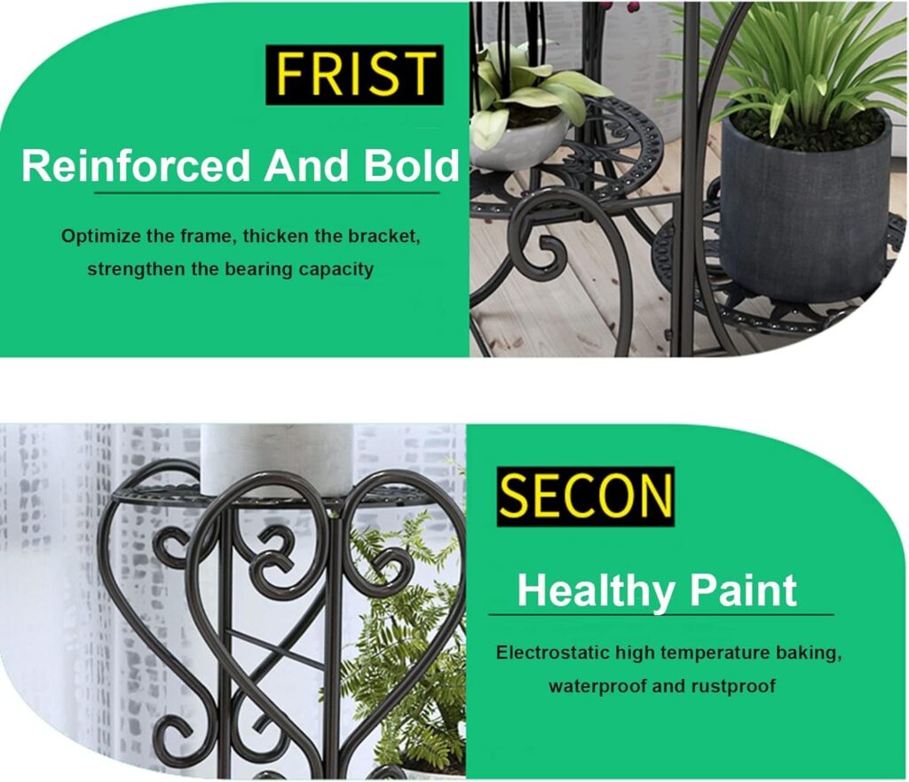 Metal Plant Stand Balcony Planters Flower Shelf Garden Plant Holders Wrought Iron Bakers Rack Display Stand (White 57.5*18*56.5cm)