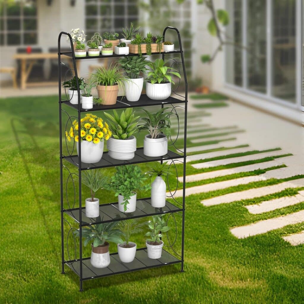 Plant Stand, 3 Tier Plant Shelf for Indoor Outdoor, Heavy Duty Metal Outdoor Plant Stand Holder Rack for Living Room Balcony and Garden, Black