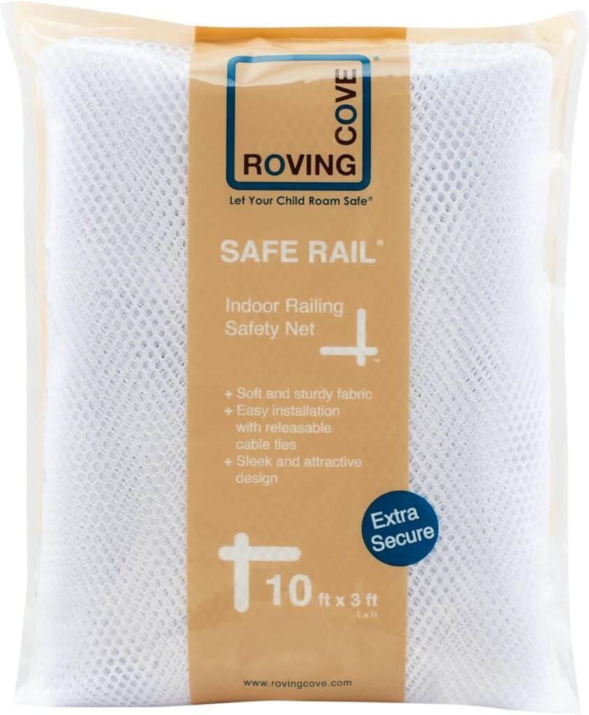 Roving Cove Stair Banister Guard 15ft x 3ft, Railing Safety Net for Baby Proofing, Child Safety Stairway Cover, Balcony Mesh Netting, Pearl White