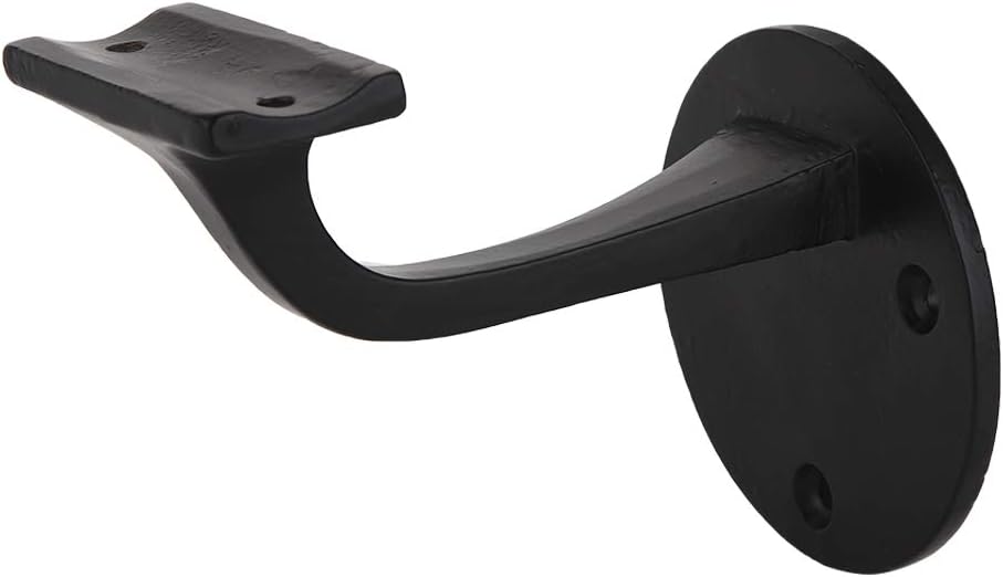 [Set of 2] A29 Heavy Duty Metal Handrail Brackets - Cast Iron Hand Railing Brackets for Stairs - Black Powder Coat - Steel Banister Support for Indoor, Outdoor Stairway - Mounting Hardware Included