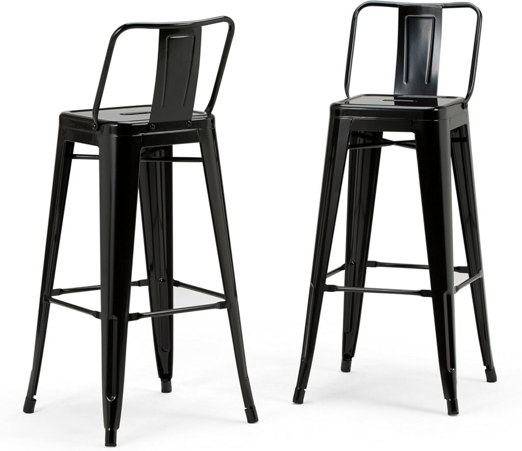 SIMPLIHOME Rayne Industrial Metal 30 inch Bar Stool (Set of 2) in Black for the Dining Room and Kitchen