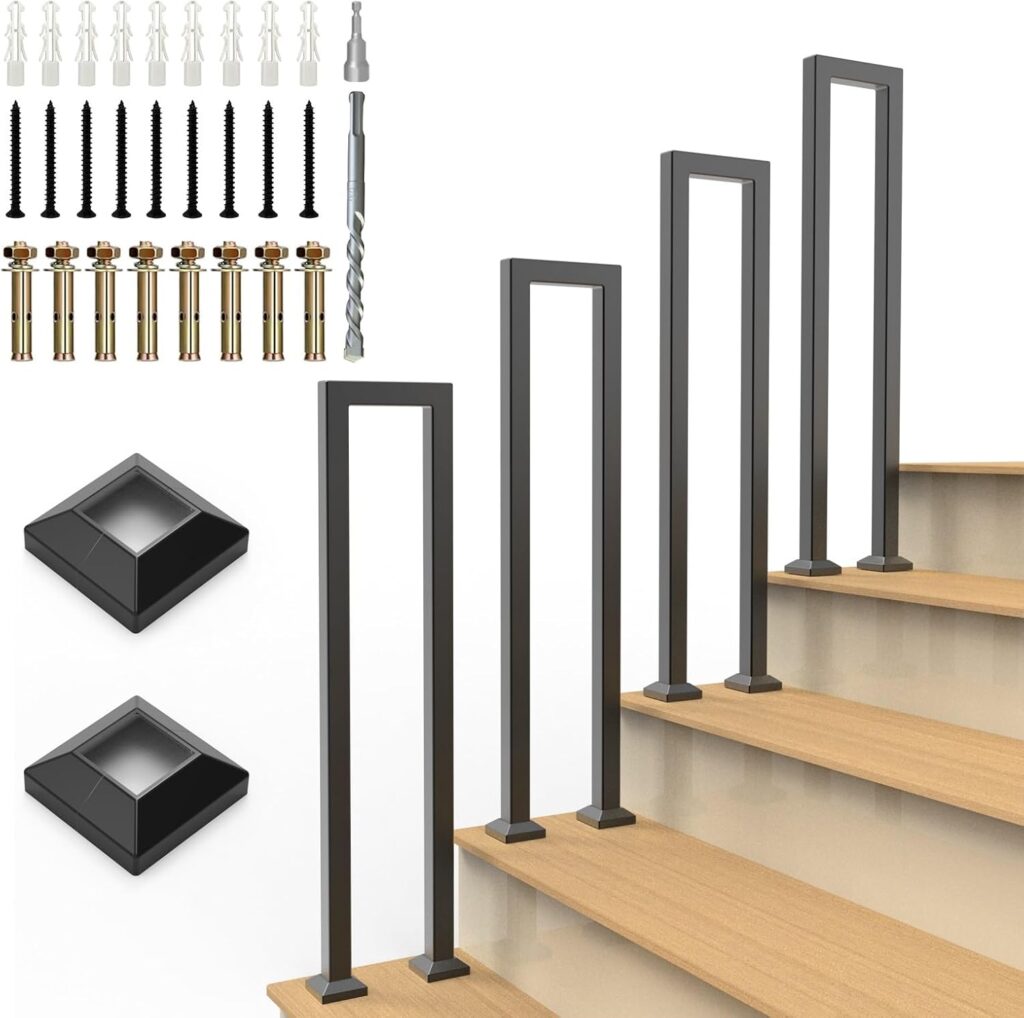 U-Shaped Staircase Handrails for Outdoor  Indoor Steps, Industrial Hand Rail Floor Mounted, Non-Slip Wrought Iron Step Railing for Porch, Loft, Corridor, Garden (Height: 29.5in/75cm)