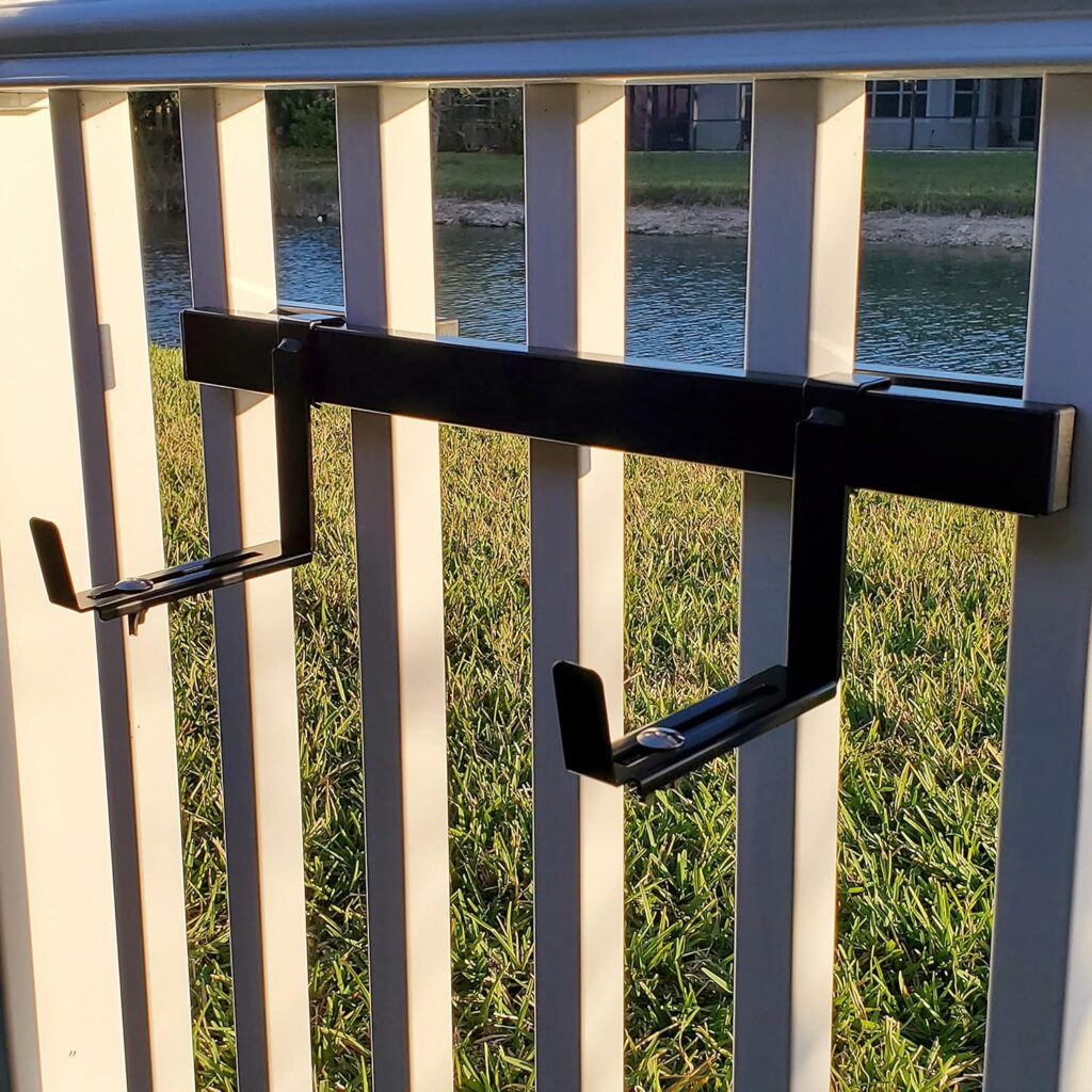 Universal Adjustable Deck Railing Planter Box Holder with Non Marring Mounting Hardware Holds a 16 to 24 Rectangular Planter Box