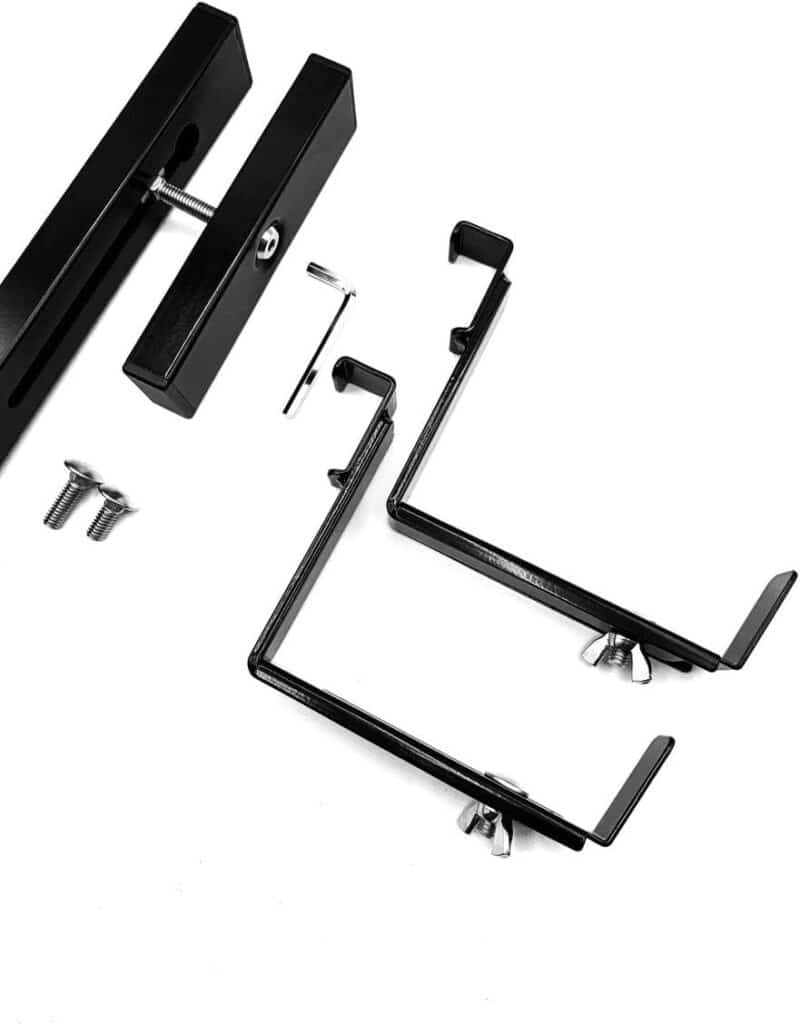 Universal Adjustable Deck Railing Planter Box Holder with Non Marring Mounting Hardware Holds a 16 to 24 Rectangular Planter Box