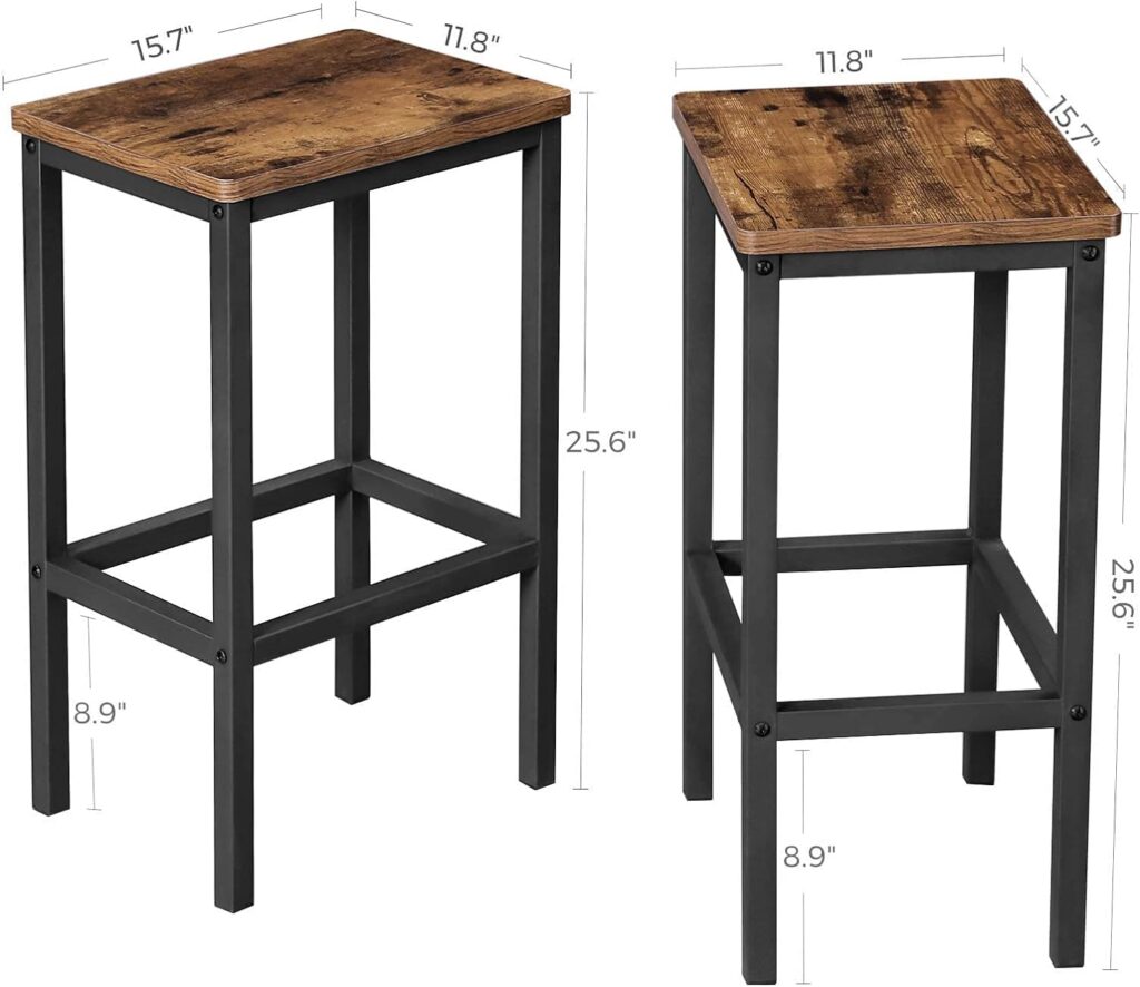 VASAGLE Bar Stools, Set of 2 Bar Chairs, Kitchen Breakfast Bar Stools with Footrest, Industrial in Living Room, Party Room, Rustic Brown and Black ULBC65X