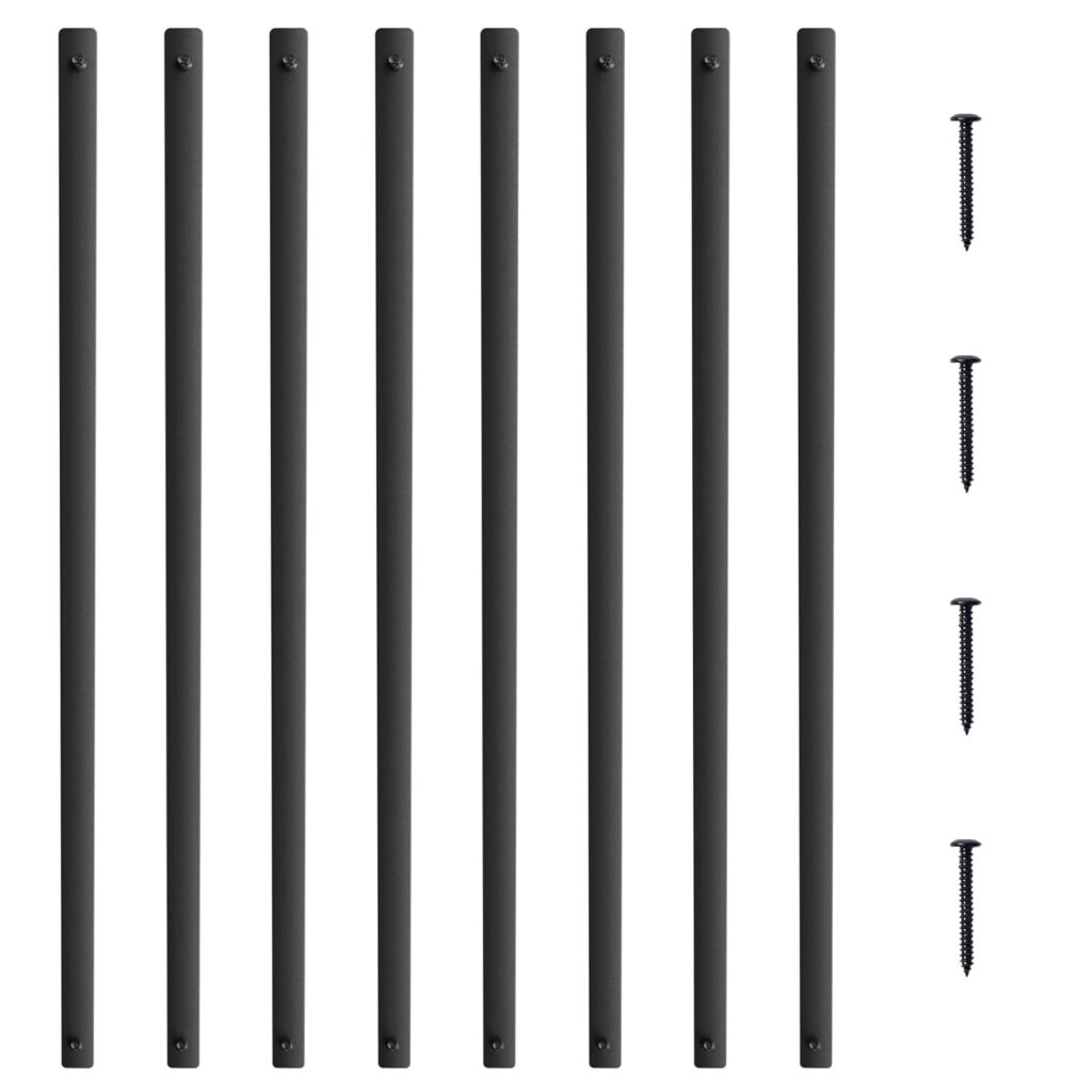 VEVOR Staircase Metal Balusters, 38 x 1 Flat Aluminum Alloy Decorative Banister Spindles, 72 Pack Deck Baluster with Screws, Classic Hollow Deck Railing Satin Black Powder Coated for Porch