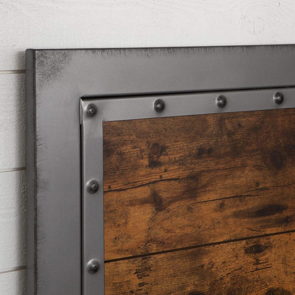 Walker Edison Rustic Farmhouse Wood and Metal Queen Metal Bed Headboard Footboard Bed Frame Bedroom, Queen, Bronze