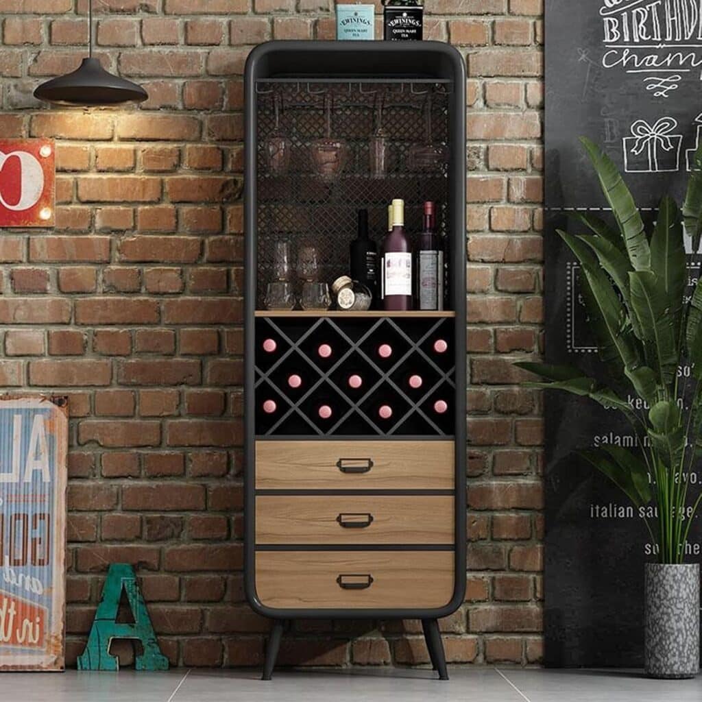 Wine Cabinet Multifunctional Wine Bar Cabinet Freestanding Wine Bakers Sideboard Vintage Wine Cabinet Wrought Iron Restaurant Small Lockers A Cabinet for Storing Alcoholic Beverages(Size:56cm)
