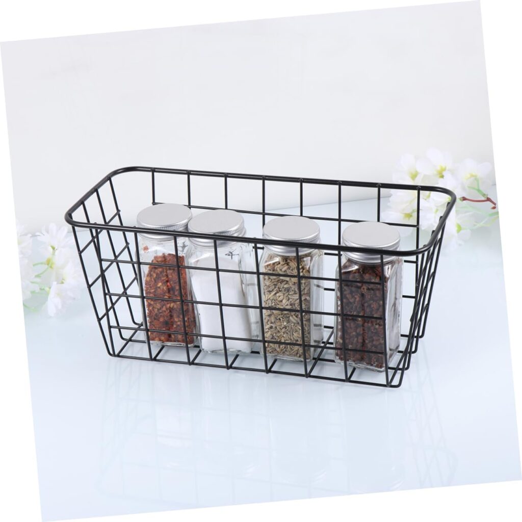 Wrought Iron Storage Rack Black Door Baskets Organizer Hooks Kitchen Bathroom Hanging Storage Basket