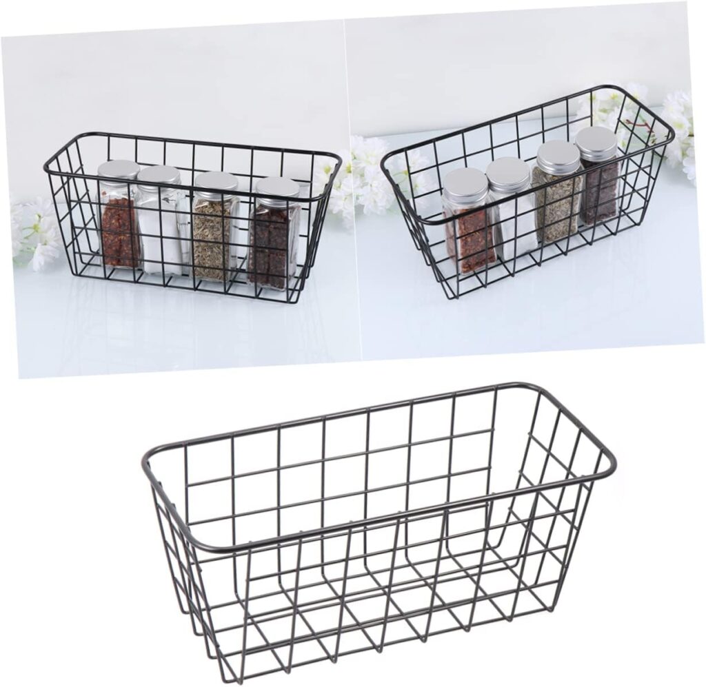 Wrought Iron Storage Rack Black Door Baskets Organizer Hooks Kitchen Bathroom Hanging Storage Basket