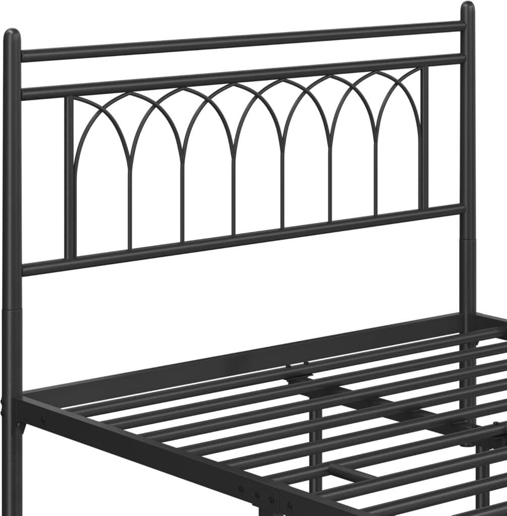 Yaheetech Queen Bed Frame, Metal Platform Bed with Modern Style Petal Accented Headboard, Mattress Foundation with Spacious Underbed Storage, No Box Spring Needed, Easy Assembly, Black Queen Bed