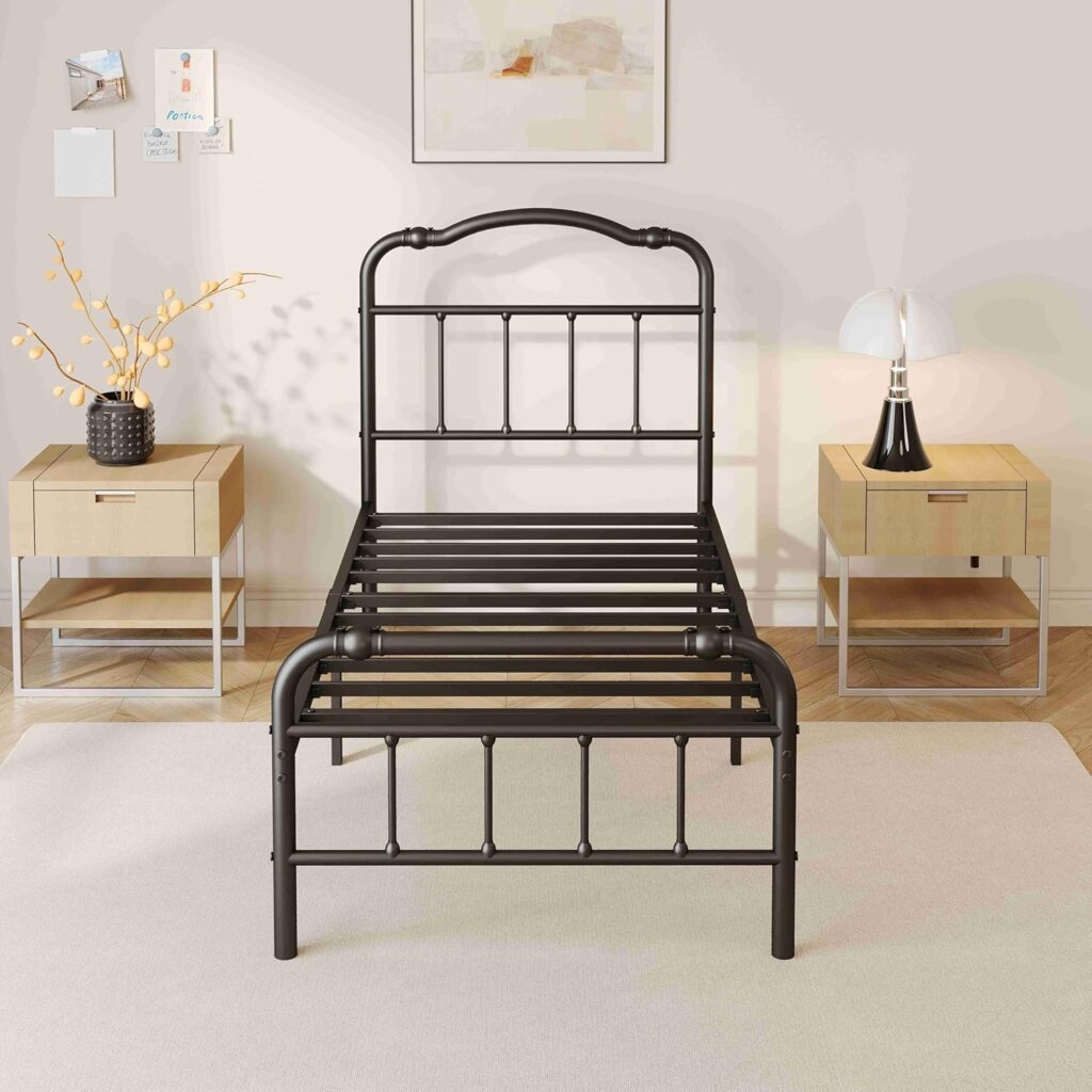 ZIYOO Vintage-Inspired 14 Inch Metal Bed Frame - Victorian Headboard  Footboard, Sturdy Platform Design, Under Bed Storage, No Box Spring Needed, Noise Free, Queen Size