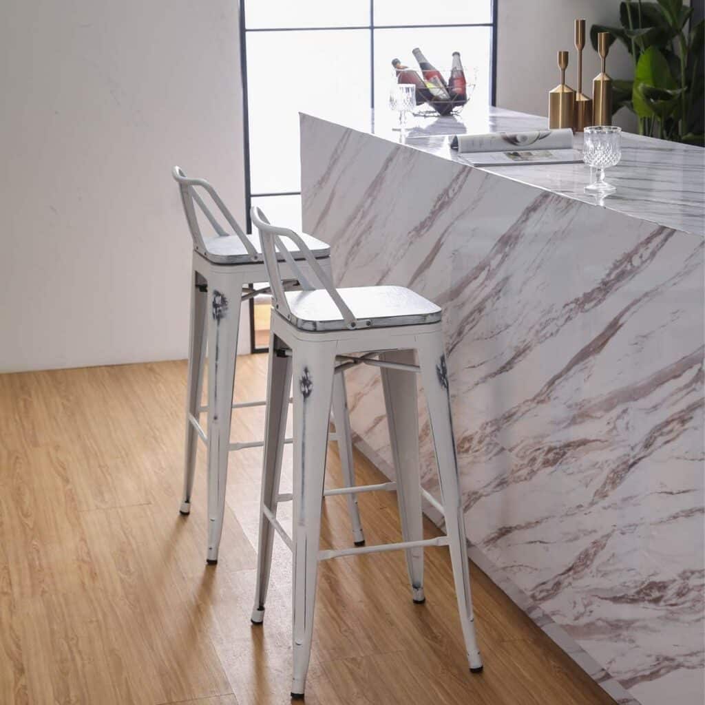 Changjie Furniture 26 Inch Bar Stools Set of 4 Industrial Metal Barstools Counter Height Bar Stool with Backs for Home Kitchen (26 inch, Black)