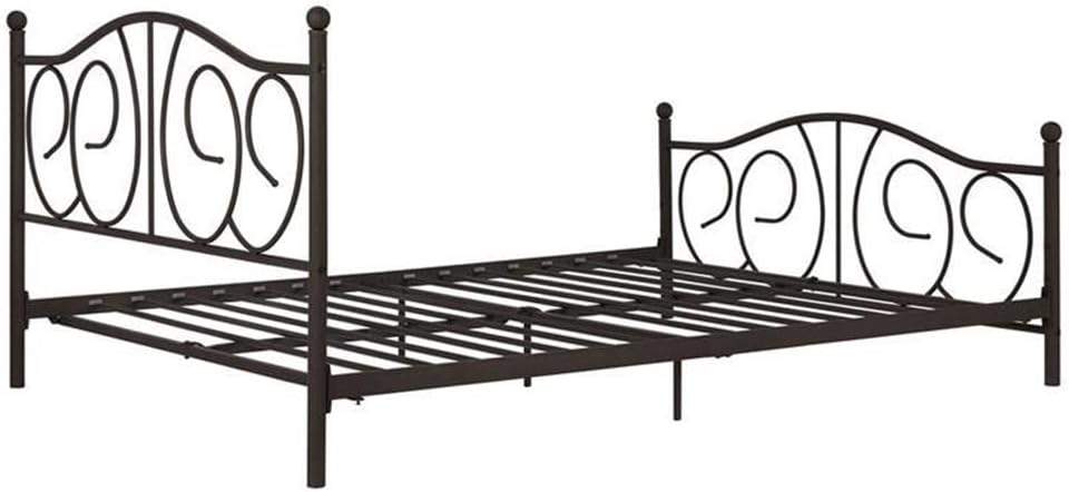 DHP Victoria Metal Platform Bed with Decorative Accent Headboard and Footboard, Adjustable Base Height for Underbed Storage, No Box Spring Needed, Queen, Bronze