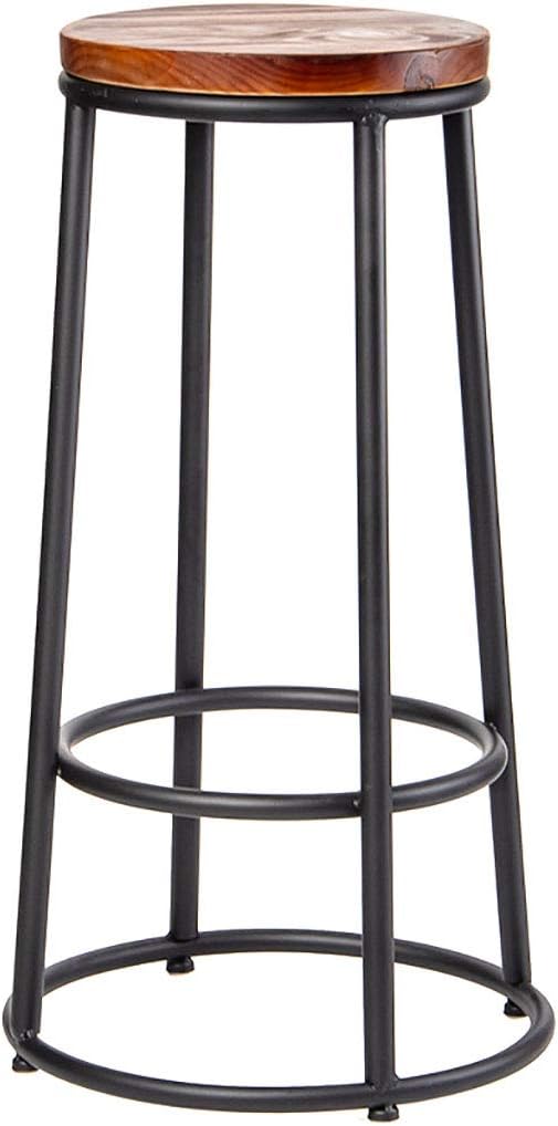 Loft American Wrought Iron Bar Stool, Simple High Stool, Solid Wood Sitting Surface - Ergonomic Design, for Kitchen | Breakfast | Counter | Conservatory | Café | Pub