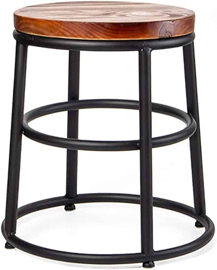 Loft American Wrought Iron Bar Stool, Simple High Stool, Solid Wood Sitting Surface - Ergonomic Design, for Kitchen | Breakfast | Counter | Conservatory | Café | Pub