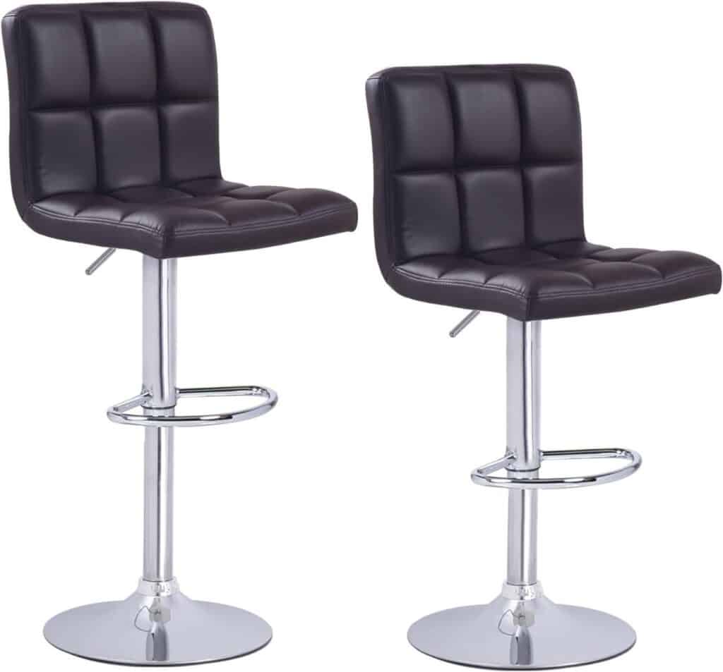 Roundhill Furniture Swivel Black Bonded Leather Adjustable Hydraulic Bar Stool, Set of 2