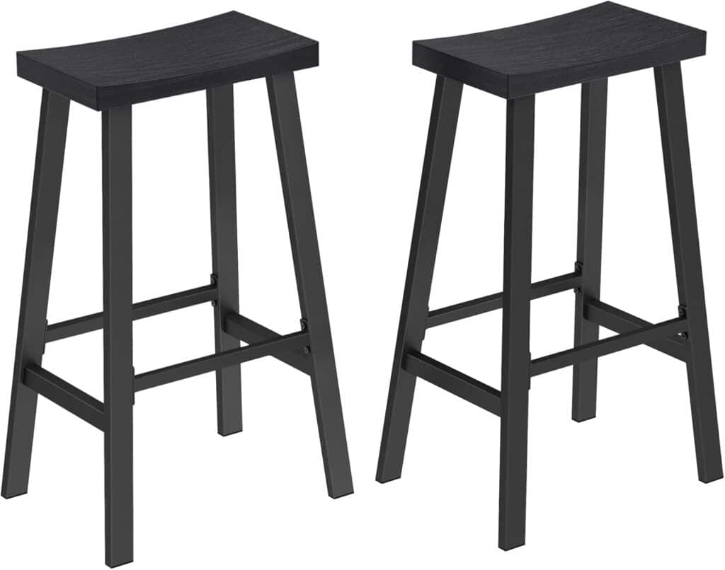 VASAGLE Bar Stools, Set of 2 Bar Chairs, Kitchen Breakfast Bar Stools with Footrest, 23.6 Inches High, Industrial in Living Room, Party Room, Rustic Brown and Black ULBC074B01