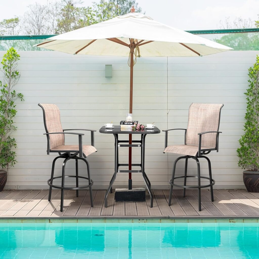 VINGLI 2 Pieces Outdoor Swivel Bar Stools, Patio Metal Bar Chairs Set of 2, All-Weather Bar Height Outdoor Chair for Outside, Yard, Lawn, Poolside and Garden (2 Chairs, Black)