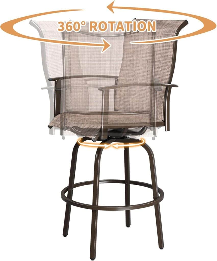 VINGLI 2 Pieces Outdoor Swivel Bar Stools, Patio Metal Bar Chairs Set of 2, All-Weather Bar Height Outdoor Chair for Outside, Yard, Lawn, Poolside and Garden (2 Chairs, Black)