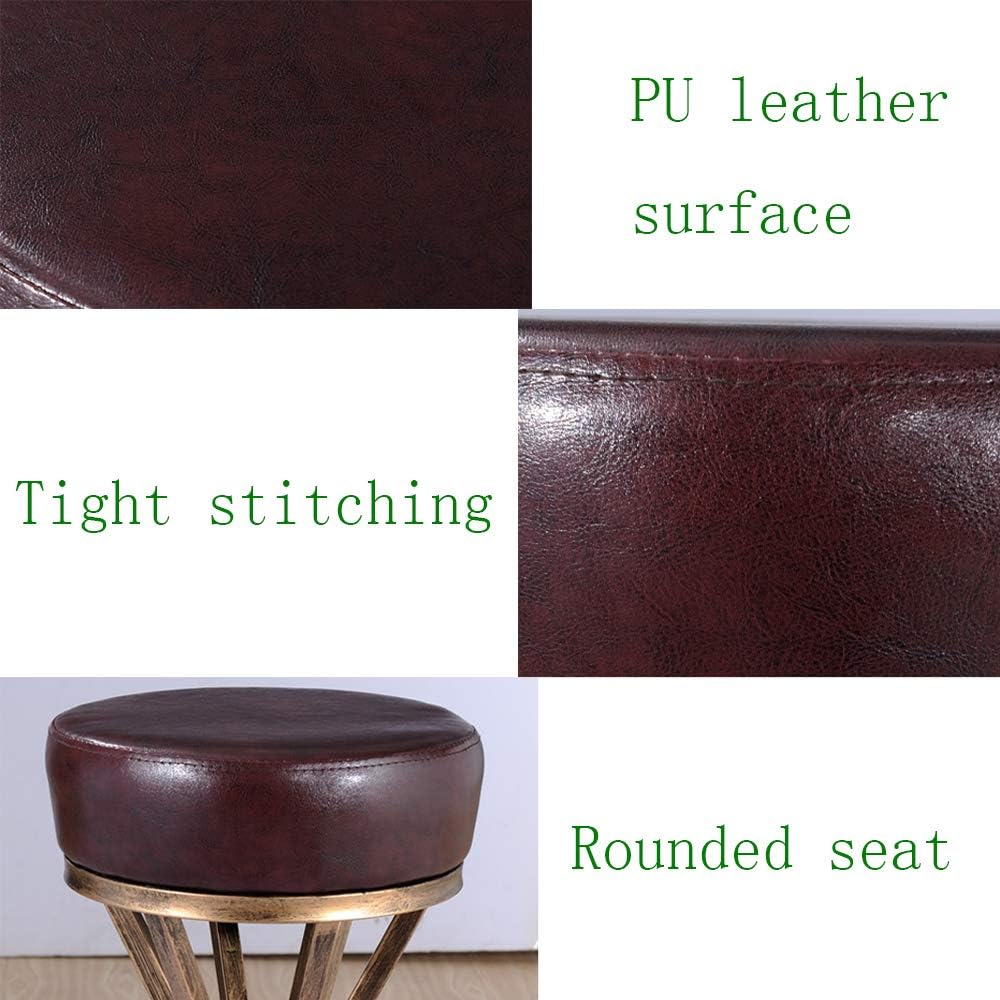 Vintage Wrought Iron Bar Stool, Antique Copper High Stool, Brown PU Seat, Handmade Personality Chair, Sitting Height 75cm (30in) for Bars, Meals, Cafes, Home