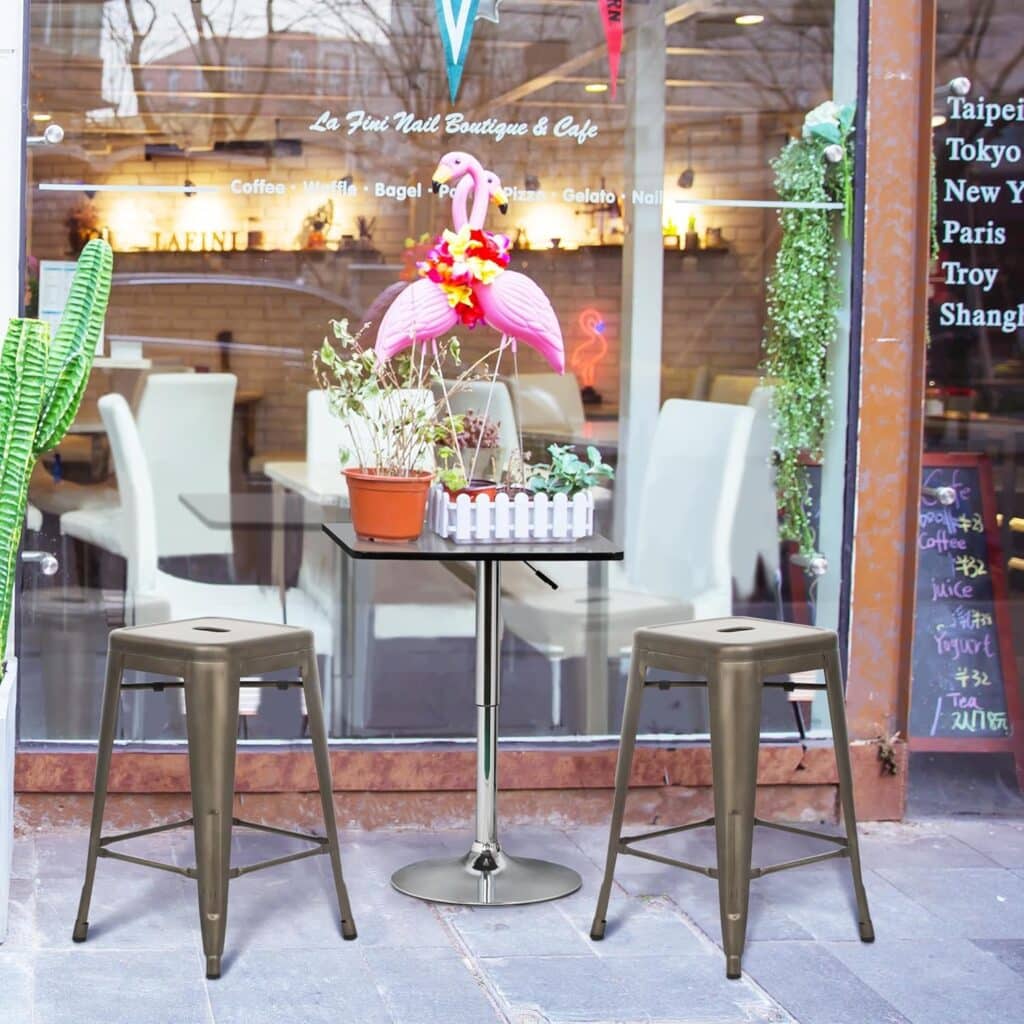 Yaheetech 24 Metal Bar Stools Counter Height Barstools Set of 4 High Backless Industrial Stackable Chairs for Indoor and Outdoor, Gun Metal