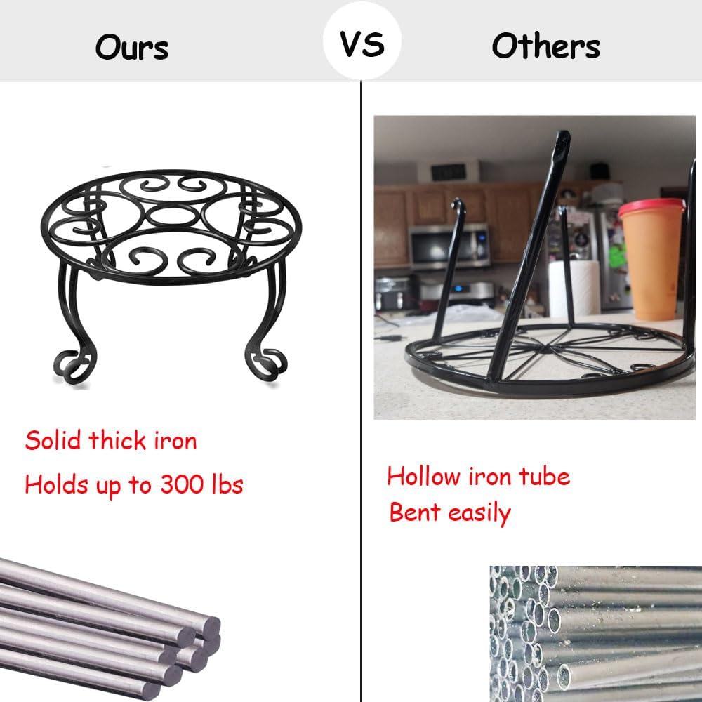 2 Pack Heavy Duty Iron Plant Stand, 11.8 Diameter, 6 Tall, Black, Powder Coated, Round, Sturdy  Stable, Indoor/Outdoor, No Assembly Required