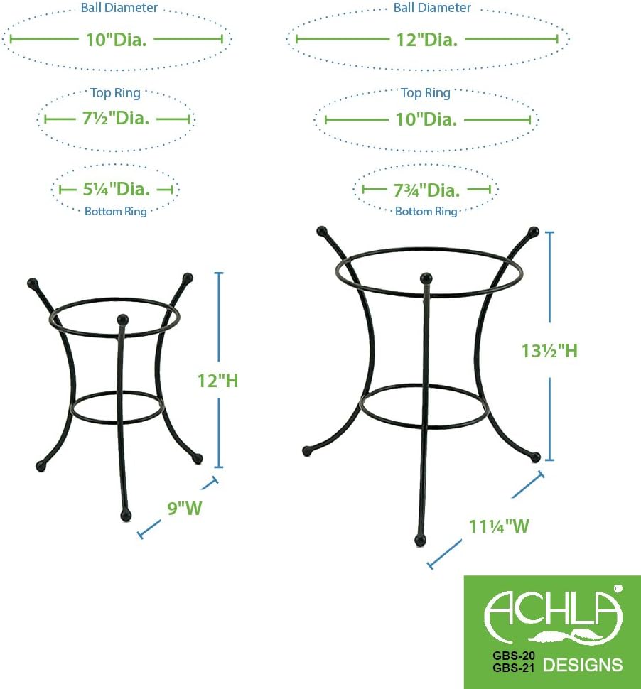 Achla Designs GBS-20 Multi-Use, Small Wrought Iron Metal Plant birdbath Bowl Stand Flowerpot Holder, 8, Black