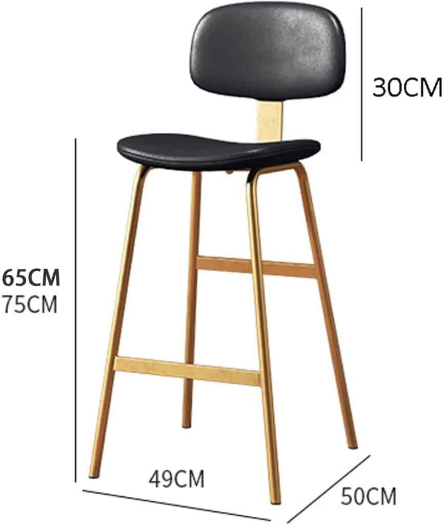 Backrest High Stool Wrought Iron Stool Simple Modern Home Stool Chair High Chair(Yellow+Black,65cm)