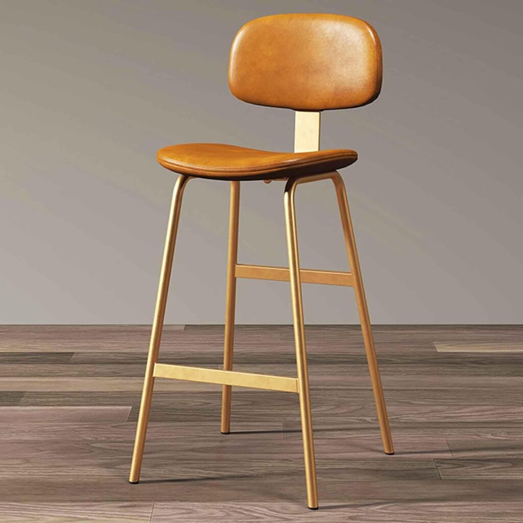 Backrest High Stool Wrought Iron Stool Simple Modern Home Stool Chair High Chair(Yellow+Black,65cm)