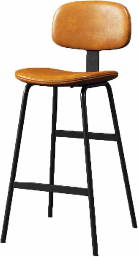 Backrest High Stool Wrought Iron Stool Simple Modern Home Stool Chair High Chair(Yellow+Black,65cm)
