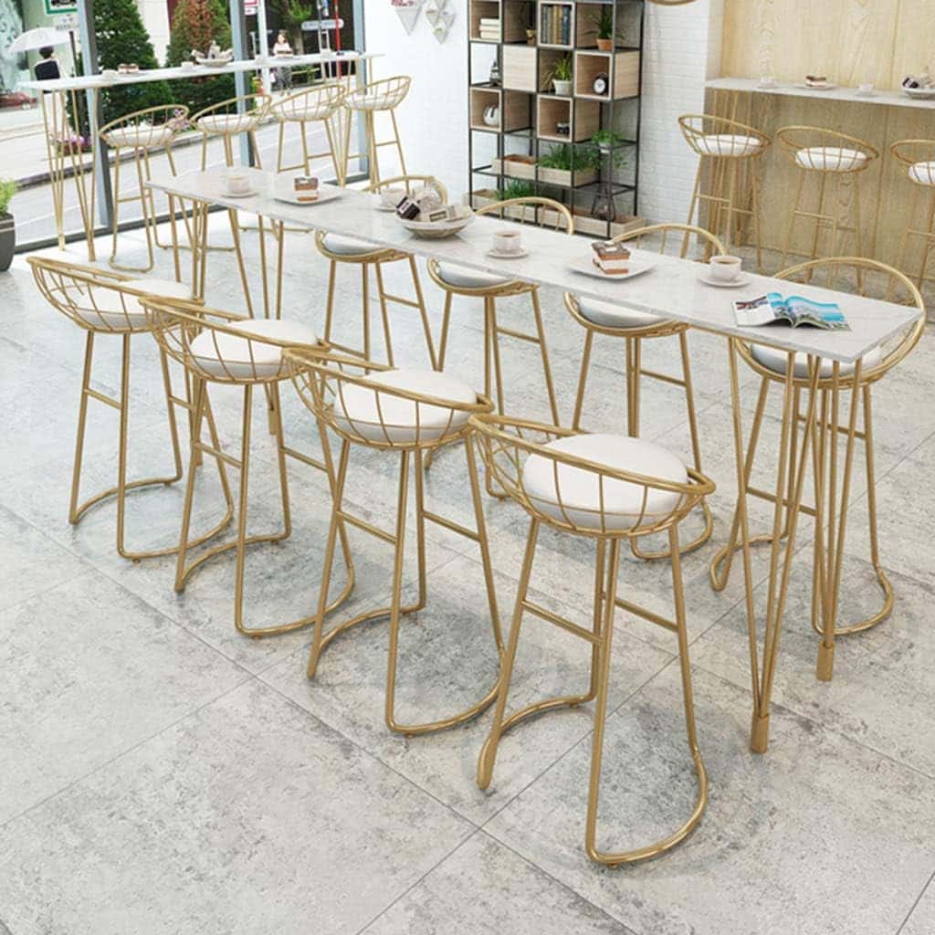 Barstools Nordic Wrought Iron Bar Stool, Modern Gold High Stool, Ergonomic Backrest for Kitchen, Bar, Coffee Shop, Seat Height: 65/75 cm